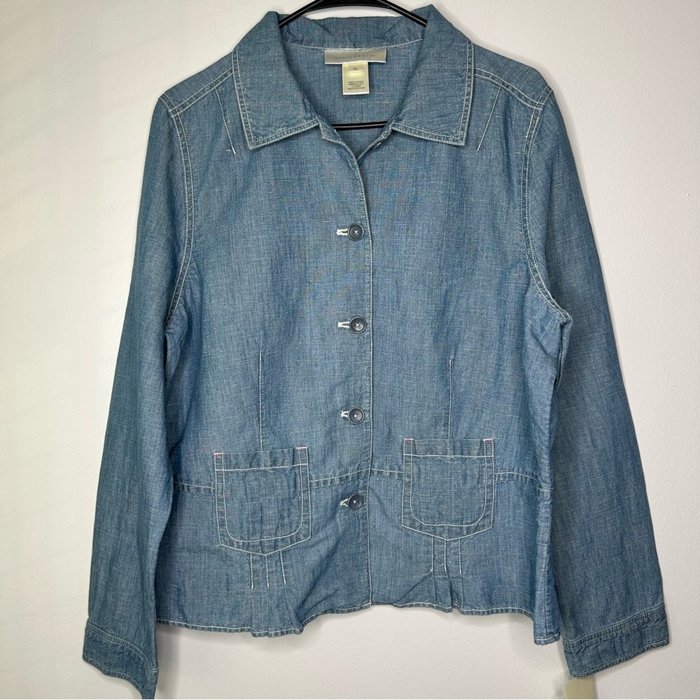 NWT Susan Bristol Denim Blue Women's Button Front Jacket Size XL